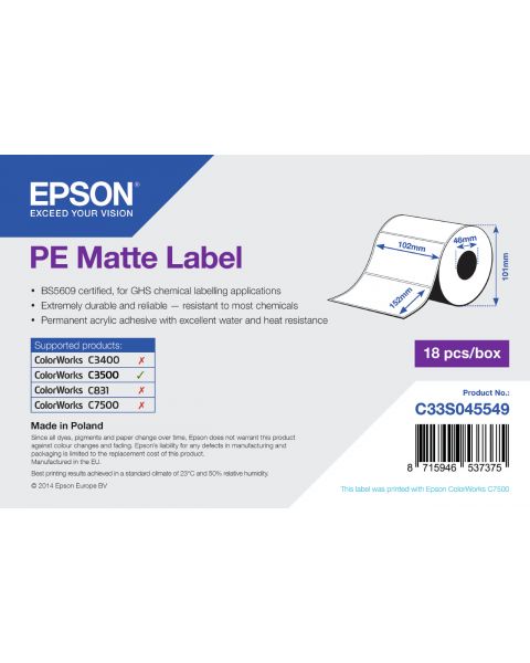 Epson PE Matte Label - Die-cut Roll: 102mm x 152mm, 185 labels