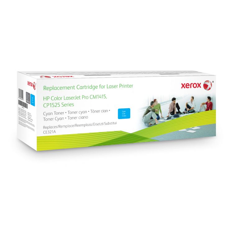 Xerox Cyan toner cartridge. Equivalent to HP CE321A. Compatible with HP Colour LaserJet CM1415, Colour LaserJet CP1210, Colour LaserJet CP1510