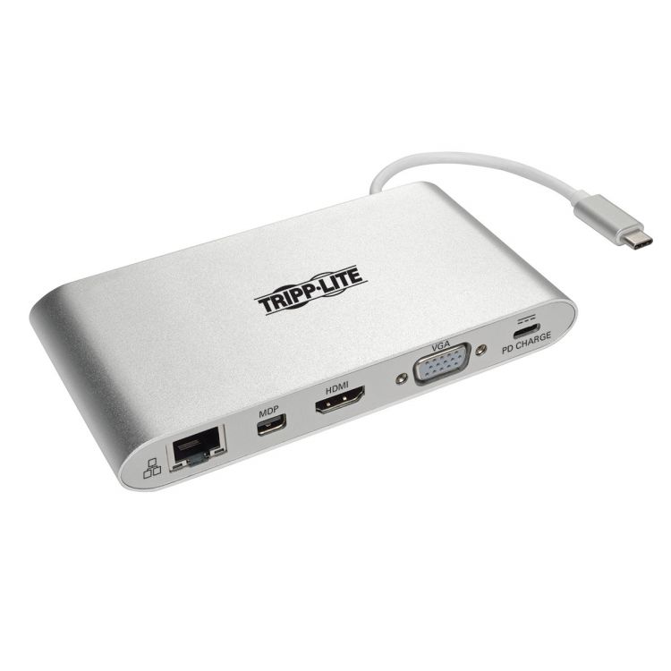 Tripp Lite U442-DOCK1 USB-C Dock, Dual Display - 4K HDMI/mDP, VGA, USB 3.x (5Gbps), USB-A/C Hub, GbE, Memory Card, 100W PD Charging