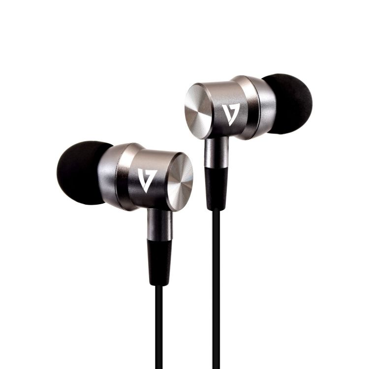 V7 3.5 mm Noise Isolating Stereo Earbuds with In-line Mic, iPad, iPhone, Mp3, iPod, iPad, Tablets, Smartphone, Laptop Computer, Chromebook, PC, Aluminum