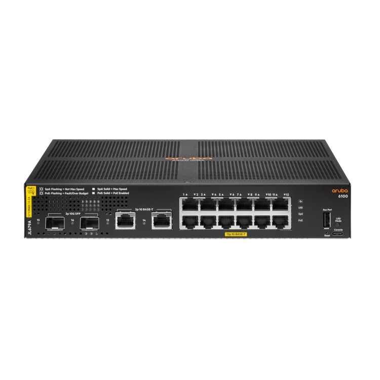 Aruba 6100 12G Class4 PoE 2G/2SFP+ 139W Managed L3 Gigabit Ethernet (10/100/1000) Power over Ethernet (PoE) 1U Black