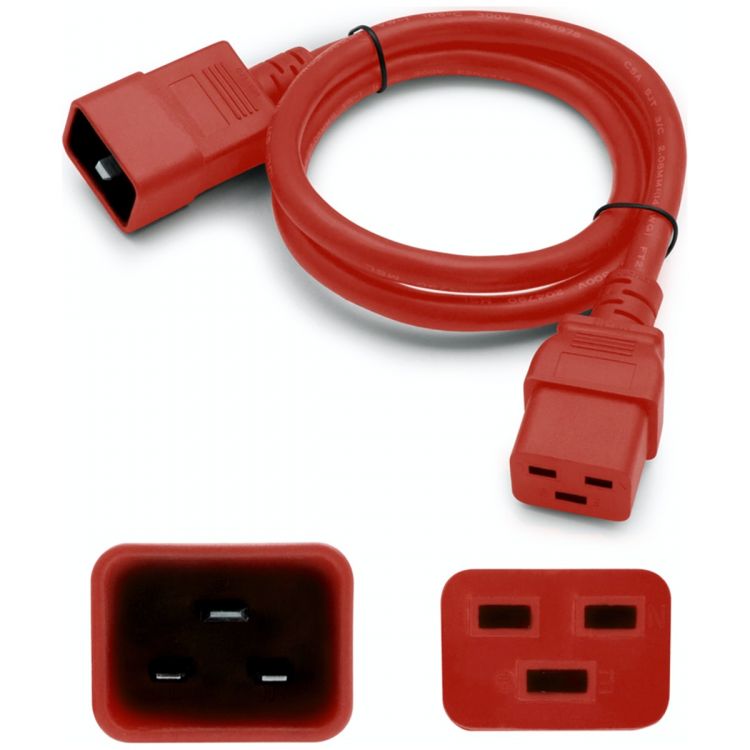 AddOn Networks 4ft C19 Female to C20 Male 12AWG 100-250V at 10A Red Power Cable