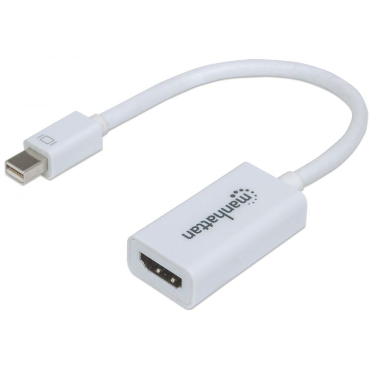 Manhattan Mini DisplayPort to HDMI Adapter Cable, 1080p, 17cm, Male to Female, 10.8 Gbps, Passive, White, Blister