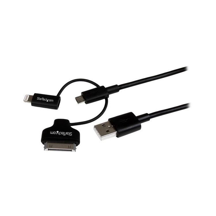StarTech.com Lightning or 30-pin Dock or Micro-USB to USB cable -1m (3ft), black