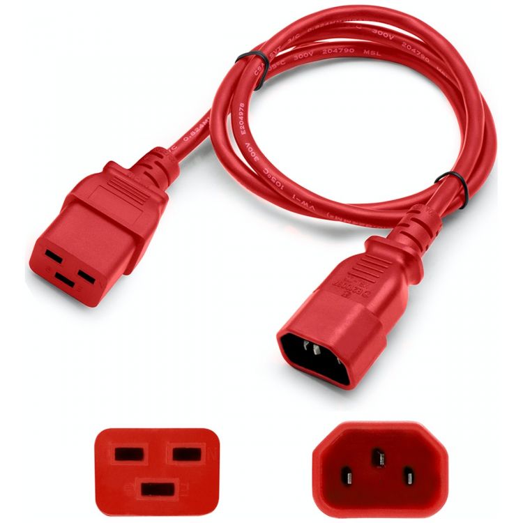 AddOn Networks 4ft C14 Male to C19 Female 14AWG 100-250V at 10A Red Power Cable